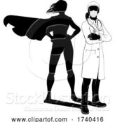 Vector Illustration of Doctor Lady PPE Mask Silhouette Super Hero Shadow by AtStockIllustration