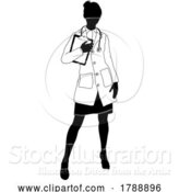 Vector Illustration of Doctor Lady with Clipboard Medical Silhouette by AtStockIllustration