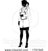 Vector Illustration of Doctor Lady with Clipboard Medical Silhouette by AtStockIllustration