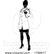 Vector Illustration of Doctor Lady with Clipboard Medical Silhouette by AtStockIllustration