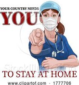 Vector Illustration of Doctor Nurse Lady Needs You Stay at Home Pointing by AtStockIllustration