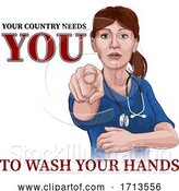 Vector Illustration of Doctor Nurse Lady Needs You Wash Hands Pointing by AtStockIllustration