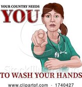 Vector Illustration of Doctor Nurse Lady Needs You Wash Hands Pointing by AtStockIllustration
