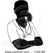 Vector Illustration of Doctor Nurse Lady Scrubs Silhouette by AtStockIllustration