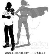 Vector Illustration of Doctor Nurse Lady Scrubs Super Hero Silhouette by AtStockIllustration