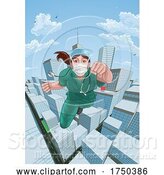 Vector Illustration of Doctor Nurse Scrubs Superhero Flying Super Hero by AtStockIllustration