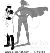 Vector Illustration of Doctor PPE Mask Silhouette Super Hero Shadow by AtStockIllustration