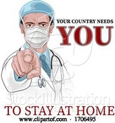Vector Illustration of Doctor Wants Needs You Stay Home Pointing Poster by AtStockIllustration