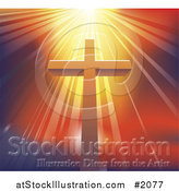 Vector Illustration of Dramatic Light Shining over a Christian Cross by AtStockIllustration