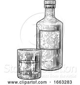 Vector Illustration of Drink Bottle and Glass in Vintage Woodcut Style by AtStockIllustration