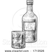 Vector Illustration of Drinks Glass and Bottle in Vintage Woodcut Style by AtStockIllustration