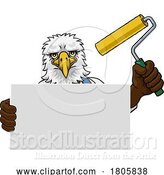 Vector Illustration of Eagle Painter Decorator Paint Roller Mascot Guy by AtStockIllustration