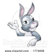 Vector Illustration of Easter Bunny Rabbit Character Peeking Sign by AtStockIllustration