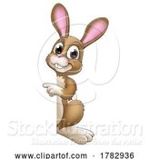 Vector Illustration of Easter Bunny Rabbit Character Peeking Sign by AtStockIllustration