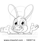 Vector Illustration of Easter Bunny Rabbit Character Peeking Sign by AtStockIllustration