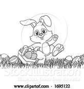 Vector Illustration of Easter Bunny Rabbit Eggs Basket Background by AtStockIllustration