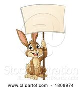 Vector Illustration of Easter Bunny Rabbit Holding a Sign by AtStockIllustration