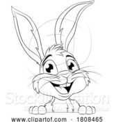 Vector Illustration of Easter Bunny Rabbit Peeking Around Sign by AtStockIllustration