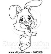Vector Illustration of Easter Bunny Rabbit Peeking Pointing Sign by AtStockIllustration