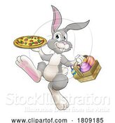 Vector Illustration of Easter Bunny Rabbit Pizza Restaurant Chef by AtStockIllustration