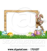 Vector Illustration of Easter Bunny Sign Eggs Basket Background by AtStockIllustration