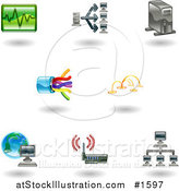 Vector Illustration of Eight Shiny Computer Technology Icons by AtStockIllustration