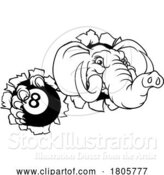 Vector Illustration of Elephant Pool 8 Ball Billiards Mascot by AtStockIllustration