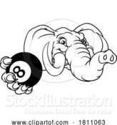 Vector Illustration of Elephant Pool 8 Ball Billiards Mascot by AtStockIllustration