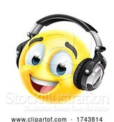 Vector Illustration of Emoticon Face Icon with Music Headphones by AtStockIllustration