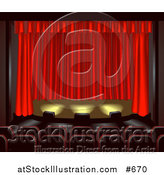 Vector Illustration of Empty Seats Facing a Red Curtain in a Theater by AtStockIllustration