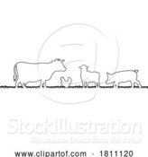 Vector Illustration of Farm Animal Silhouettes Field Scene Landscape by AtStockIllustration