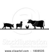 Vector Illustration of Farm Animals Silhouette Field Scene Landscape by AtStockIllustration