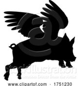 Vector Illustration of Flying Pig Wings Silhouette Saying Pigs Might Fly by AtStockIllustration