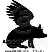 Vector Illustration of Flying Pig Wings Silhouette Saying Pigs Might Fly by AtStockIllustration