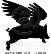 Vector Illustration of Flying Pig Wings Silhouette Saying Pigs Might Fly by AtStockIllustration