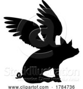 Vector Illustration of Flying Pig Wings Silhouette Saying Pigs Might Fly by AtStockIllustration