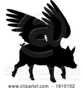 Vector Illustration of Flying Pig Wings Silhouette Saying Pigs Might Fly by AtStockIllustration