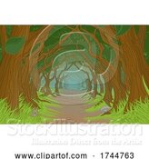 Vector Illustration of Forest Trees Background Fantasy Landscape Scene by AtStockIllustration