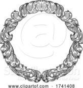 Vector Illustration of Frame Leaf Filigree Crest Floral Pattern Motif by AtStockIllustration