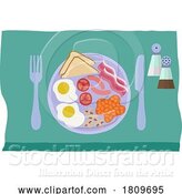 Vector Illustration of Fried Breakfast Food Knife Fork Plate Illustration by AtStockIllustration