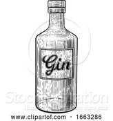 Vector Illustration of Gin Glass Bottle Vintage Woodcut Etching Style by AtStockIllustration