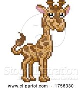 Vector Illustration of Giraffe Pixel Art Safari Animal Video Game by AtStockIllustration