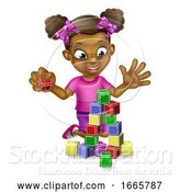 Vector Illustration of Girl Playing with Building Blocks by AtStockIllustration