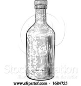 Vector Illustration of Glass Drink Bottle Vintage Woodcut Etching Style by AtStockIllustration