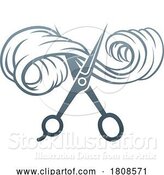 Vector Illustration of Gradient Blue Scissors Cutting Hair by AtStockIllustration