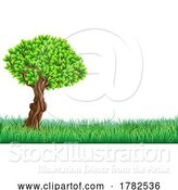 Vector Illustration of Grass Field Grasslands Tree Landscape by AtStockIllustration