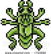 Vector Illustration of Grasshopper Bug Insect Pixel Art Game Icon by AtStockIllustration