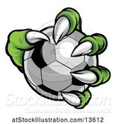 Vector Illustration of Green Monster Claw Holding a Soccer Ball by AtStockIllustration