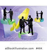 Vector Illustration of Groups of Businessmen Shaking Hands on Deals on Pie Charts, Increasing Revenue for the Company by AtStockIllustration