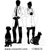 Vector Illustration of Guy and Lady Vets Dog and Cat Pets Silhouette by AtStockIllustration